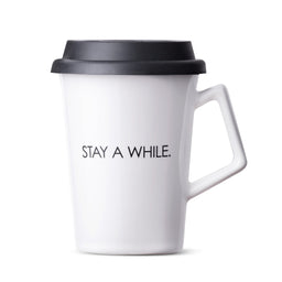 Caneca de Cerâmica com Tampa Stay a While Moncloa Branco 300ml