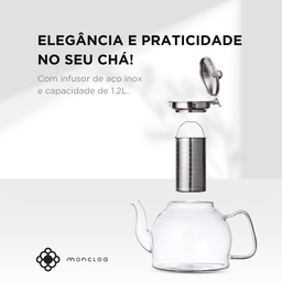 Bule de Chá de Vidro com Infusor Sunday Duo Teapot Moncloa 1.2l