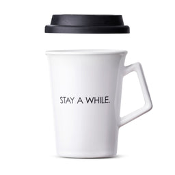 Caneca de Cerâmica com Tampa Stay a While Moncloa Branco 300ml