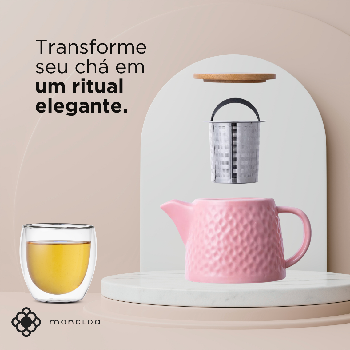 Bule de Chá de Cerâmica com Infusor Knit Duo Teapot Moncloa Rosa 550ml