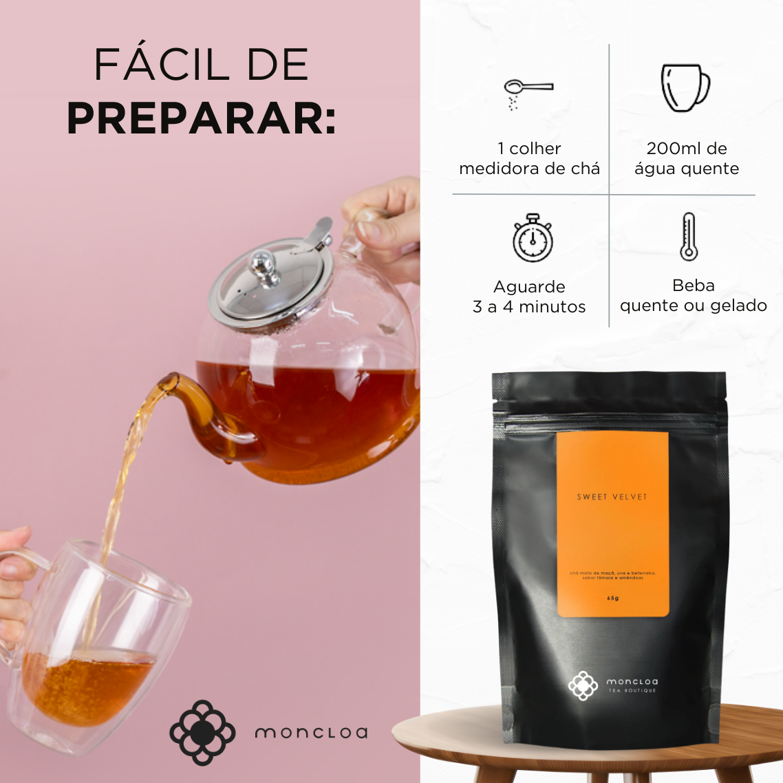 Chá Infusão de Frutas Sweet Velvet Moncloa Pouch 65g