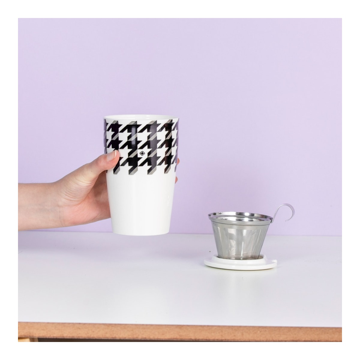 Caneca de Chá de Cerâmica com Infusor Tailor Duo Mug Moncloa Branco 470ml