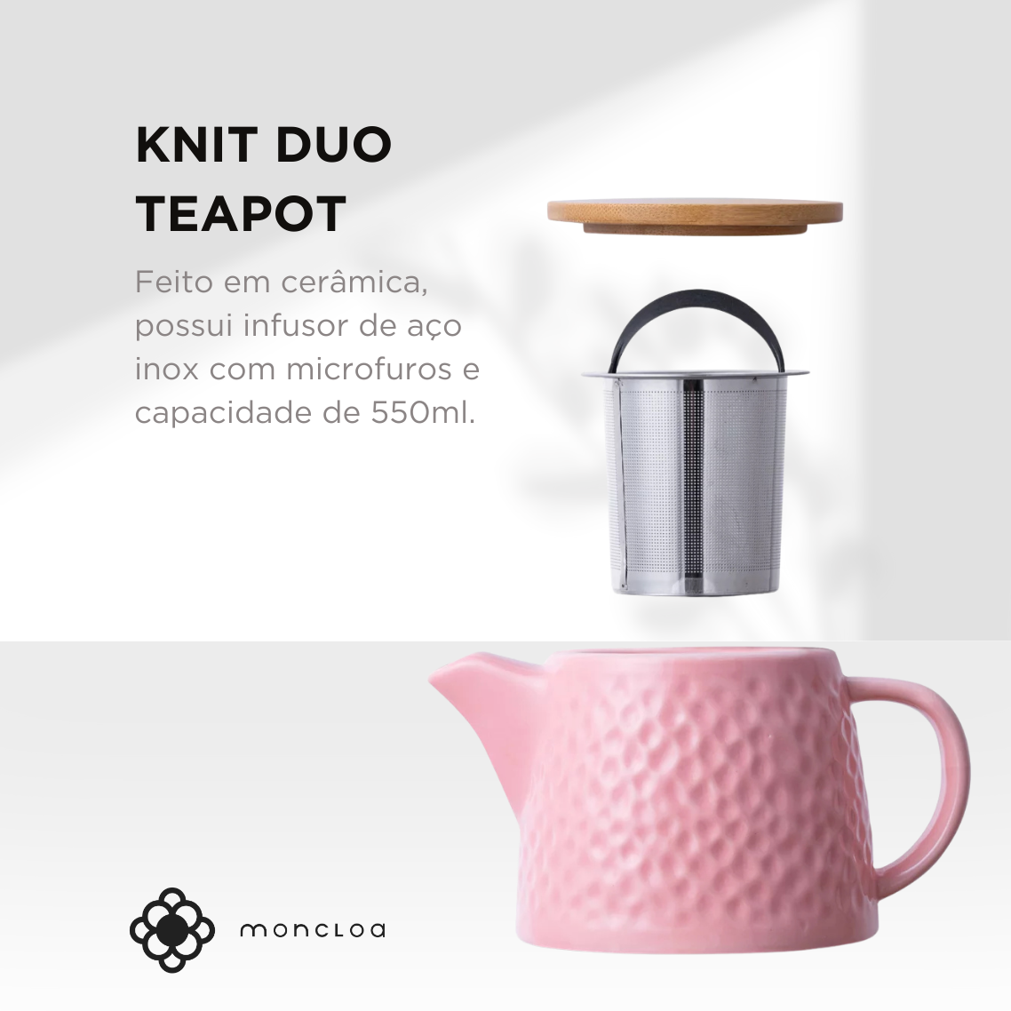 Bule de Chá de Cerâmica com Infusor Knit Duo Teapot Moncloa Rosa 550ml