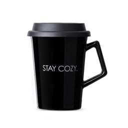 Caneca de Cerâmica com Tampa Stay  Cozy Moncloa Preta 300ml