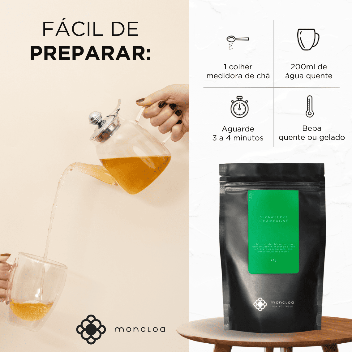 Chá Verde Strawberry Champagne Moncloa Pouch 45g