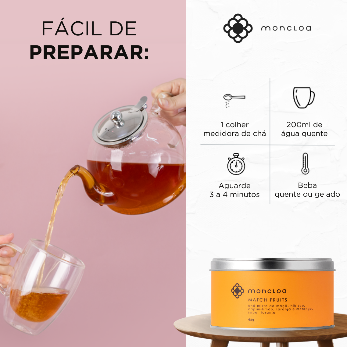 Chá Infusão de Frutas Match Fruits Moncloa Lata 45g