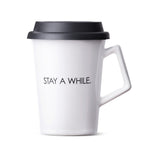 Caneca de Cerâmica com Tampa Stay a While Moncloa Branco 300ml