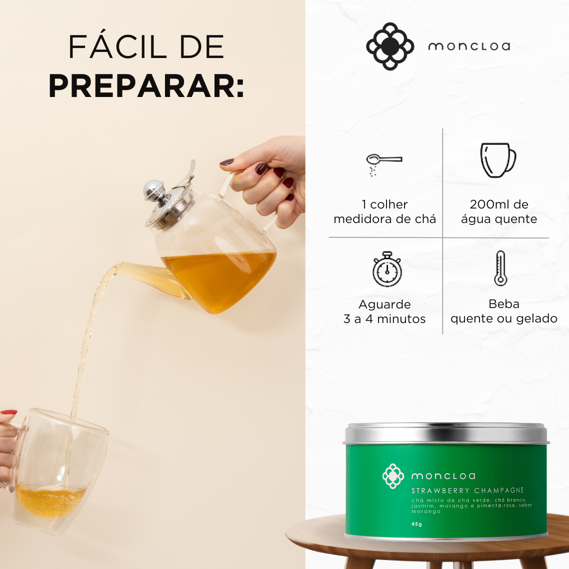 Chá Verde Strawberry Champagne Moncloa Lata 45g