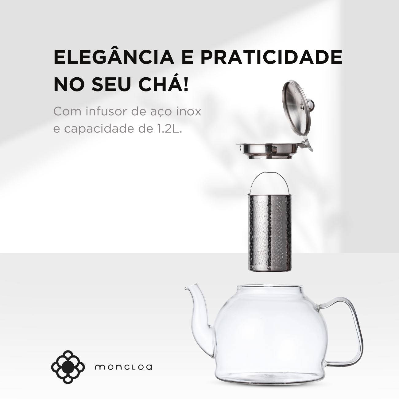 Bule de Chá de Vidro com Infusor Sunday Duo Teapot Moncloa 1.2l