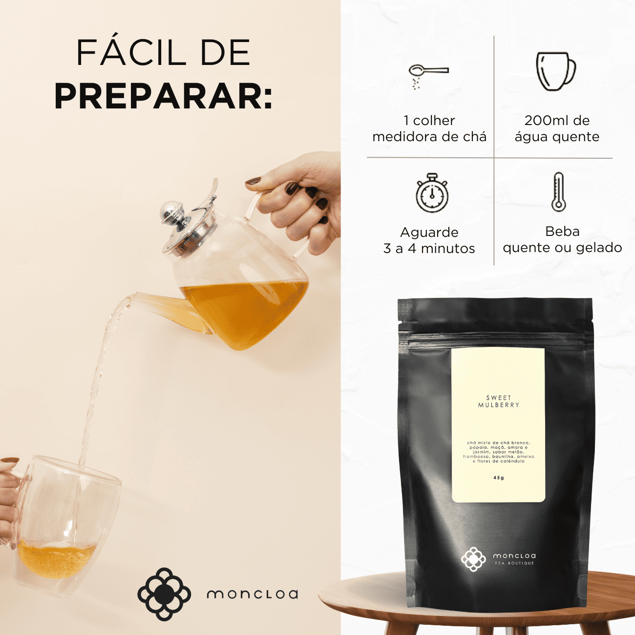 Chá Branco Sweet Mulberry Moncloa Pouch 45g