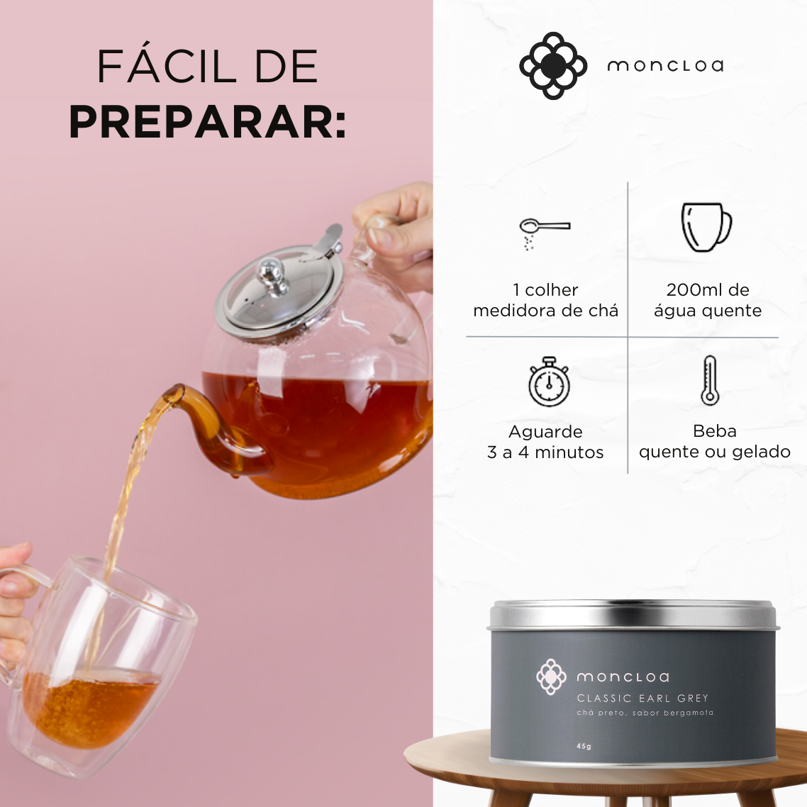 Chá Preto Classic Earl Grey Moncloa Lata 45g