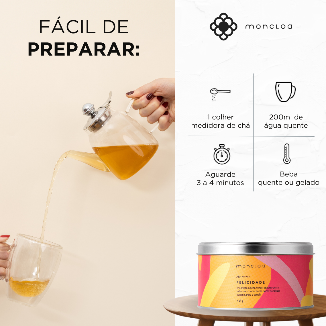 Chá Verde Felicidade Moncloa Lata 45g
