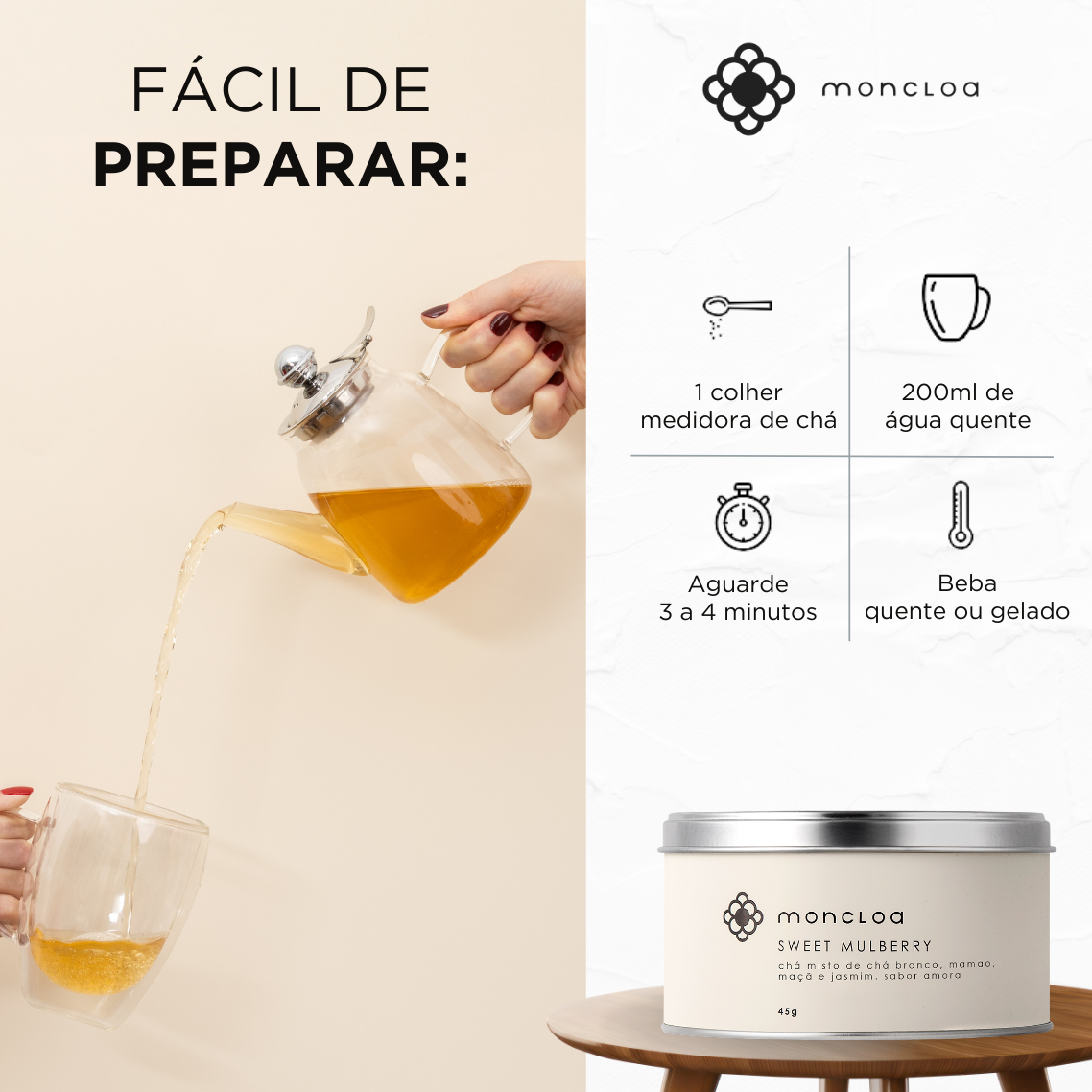 Chá Branco Sweet Mulberry Moncloa Lata 45g