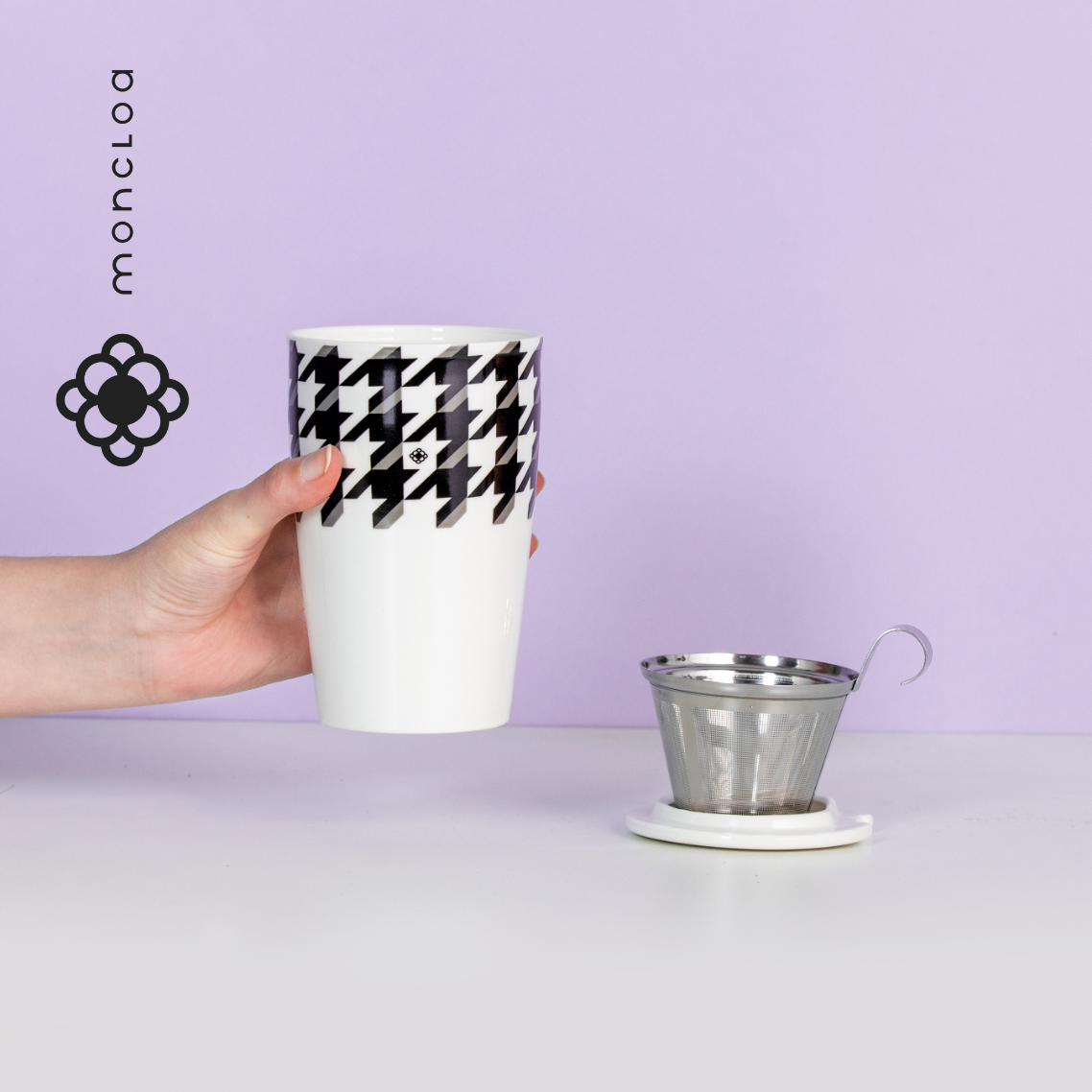 Caneca de Chá de Cerâmica com Infusor Tailor Duo Mug Moncloa Branco 470ml