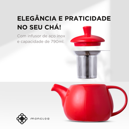 Bule de Chá de Cerâmica com Infusor Egg Duo Teapot Moncloa Vermelho 790ml