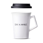Caneca de Cerâmica com Tampa Stay a While Moncloa Branco 300ml