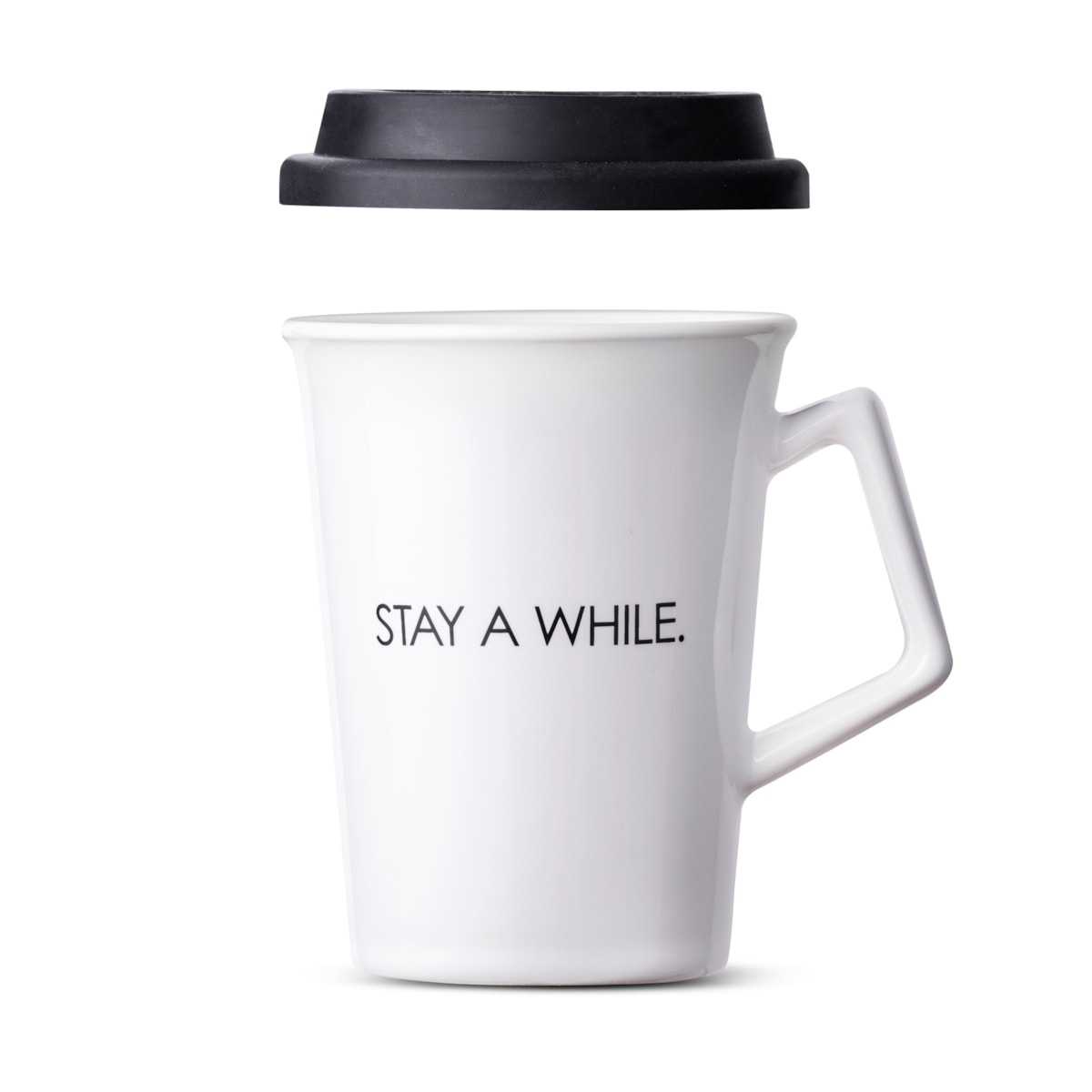 Caneca de Cerâmica com Tampa Stay a While Moncloa Branco 300ml