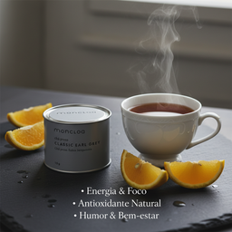 Mini lata Chá Preto Classic Earl Grey Moncloa com benefícios: Energia e Foco, Antioxidante Natural, Humor e Bem-estar