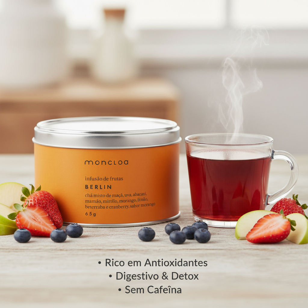 Lata Chá Berlin Moncloa com benefícios: Rico em Antioxidantes, Digestivo e Detox, Sem Cafeína