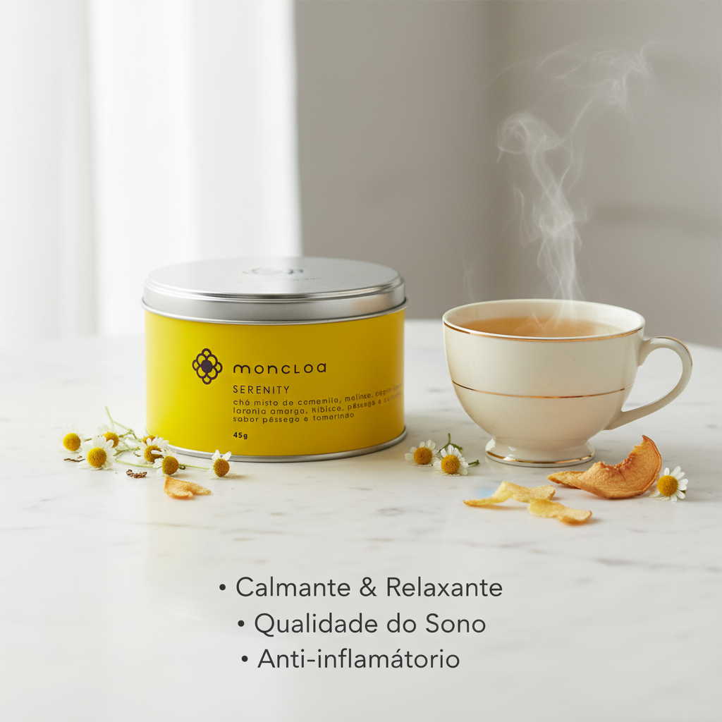 Lata Chá Serenity Moncloa com benefícios: Calmante e Relaxante, Qualidade do Sono, Anti-inflamatório