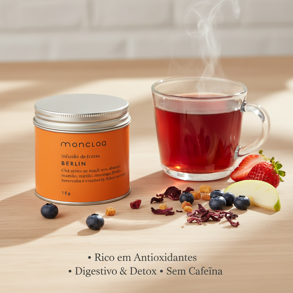 Mini lata Chá Berlin Moncloa com benefícios: Rico em Antioxidantes, Digestivo e Detox, Sem Cafeína